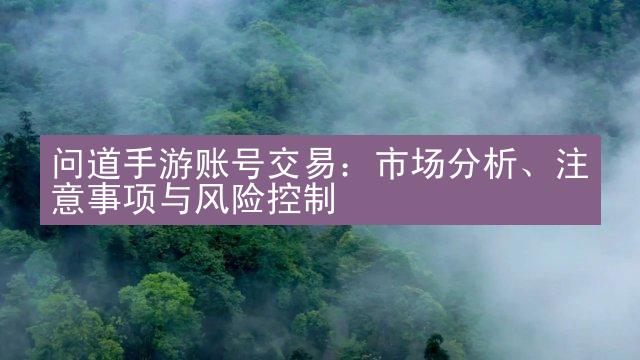 问道手游账号交易：市场分析、注意事项与风险控制